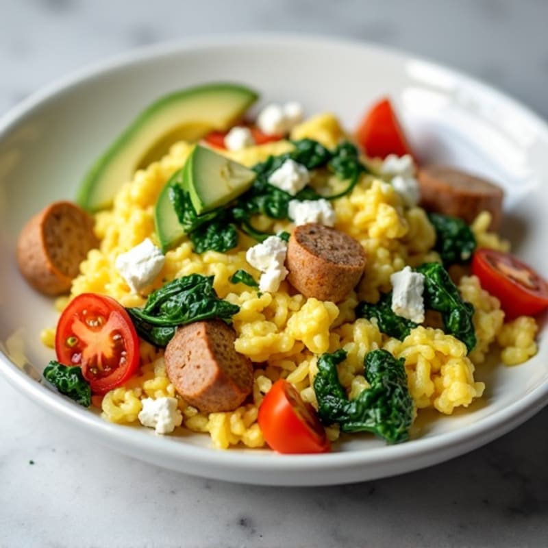 Egg White Scramble with Spinach, Turkey Sausage, and Feta