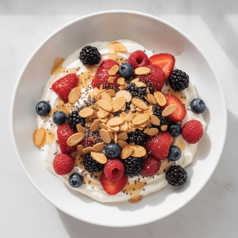 Greek Yogurt Protein Parfait with Mixed Berries and Almonds