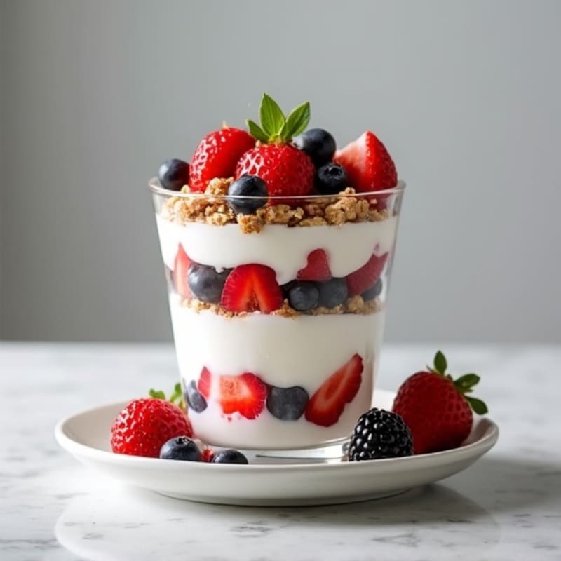 Creamy Greek Yogurt Parfait with Berries and Almond Butter Granola