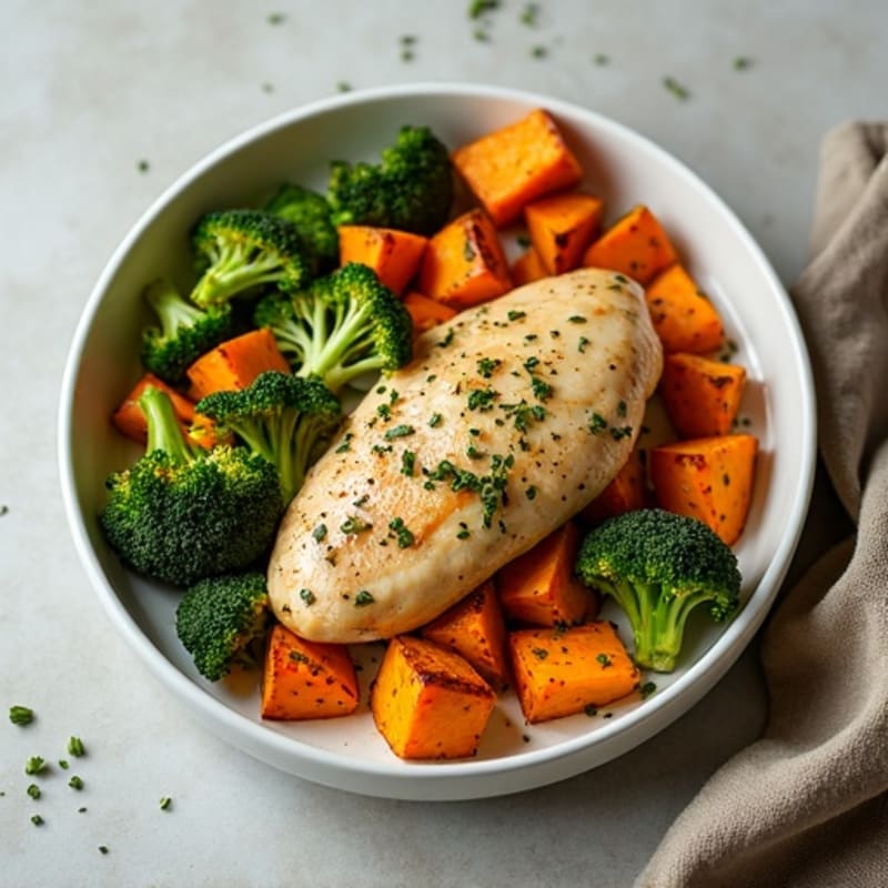 Sheet Pan Lemon Herb Chicken with Roasted Sweet Potatoes and Broccoli