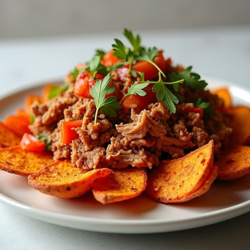 Spicy Pulled Pork with Crispy Sweet Potato Nachos