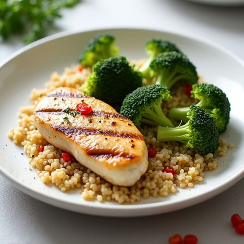 Grilled Chicken Breast with Quinoa and Roasted Broccoli