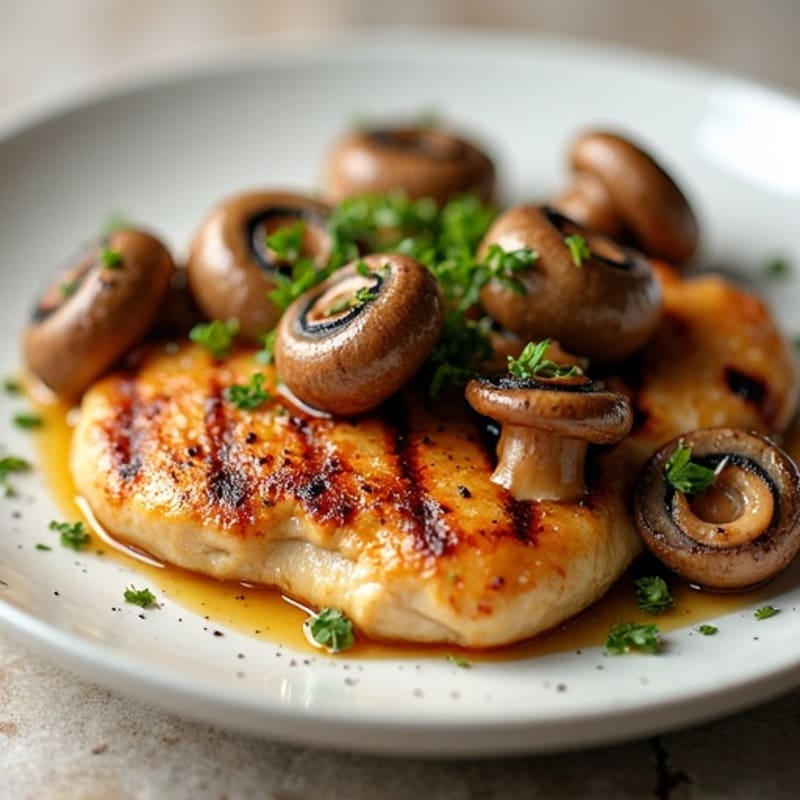 Herb-Roasted Garlic Butter Mushrooms with Grilled Chicken Breast