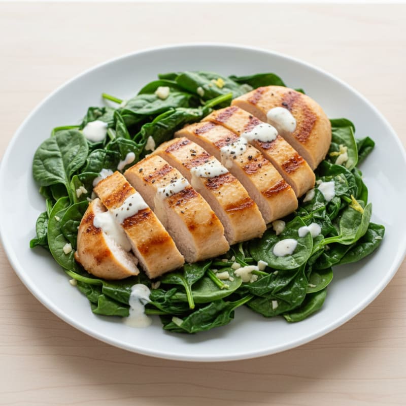 Yogurt-Marinated Chicken with Garlicky Spinach