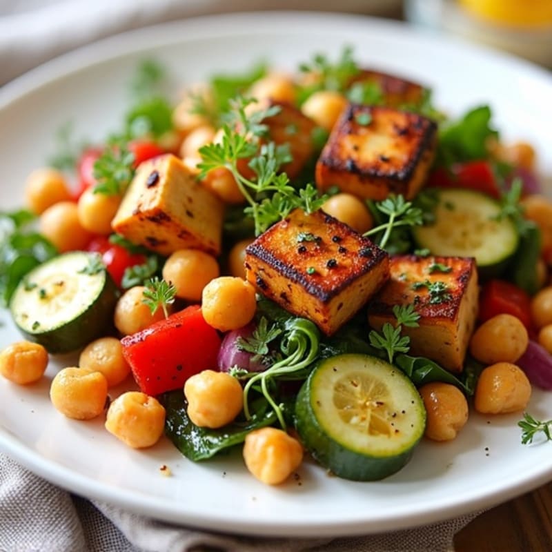Sheet Pan Roasted Chickpeas and Veggies with Lemon-Herb Dressing