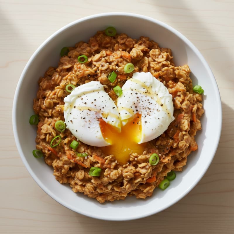 Savory Miso Carrot Oats with Poached Egg