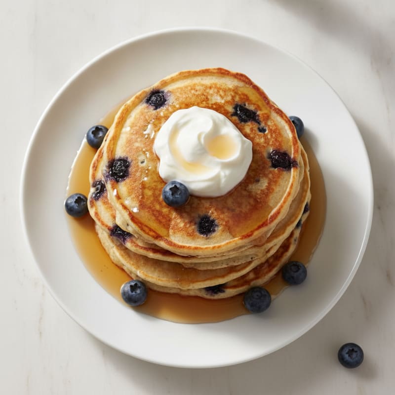Blueberry Ricotta Pancakes with Maple Syrup