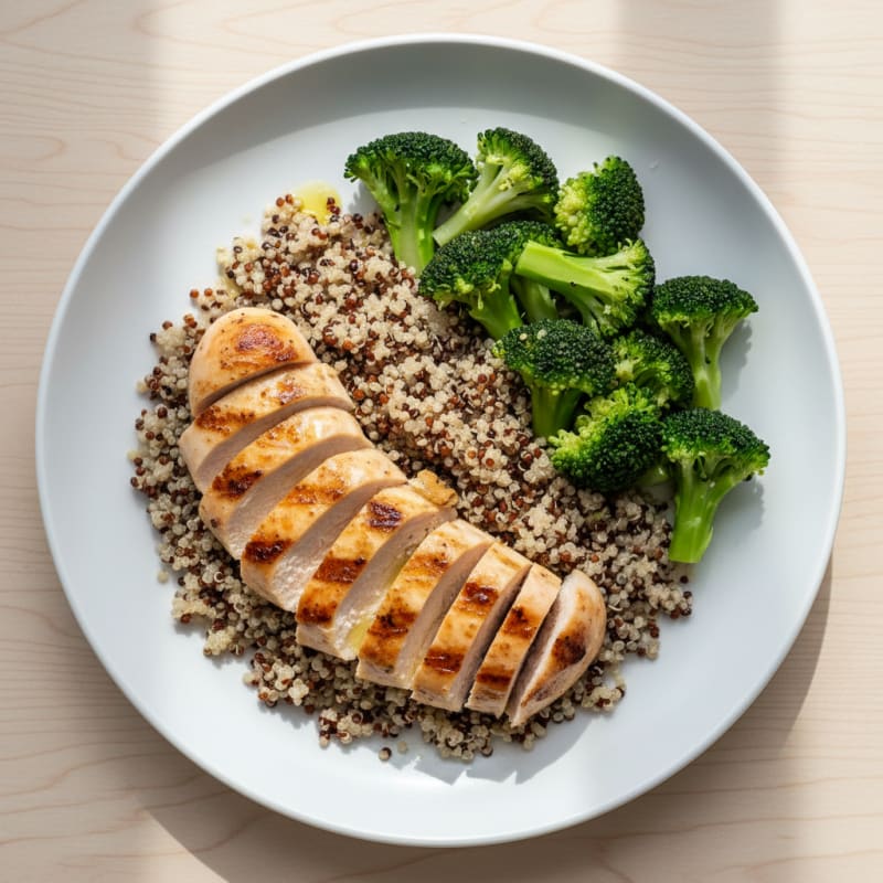 Grilled Chicken Breast with Quinoa and Steamed Broccoli