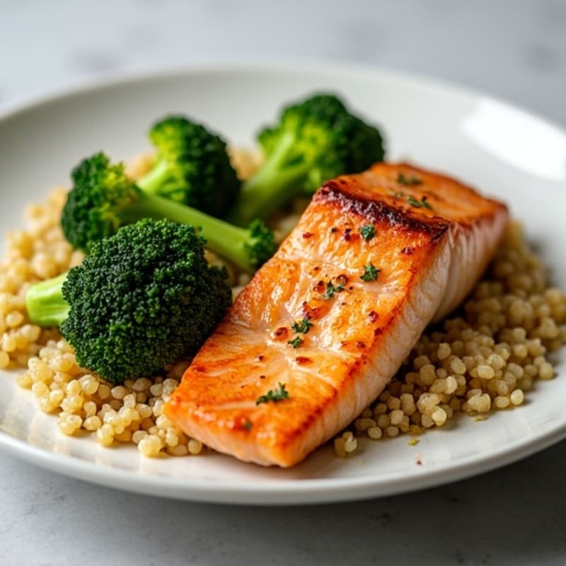 Seared Salmon with Roasted Broccoli and Quinoa