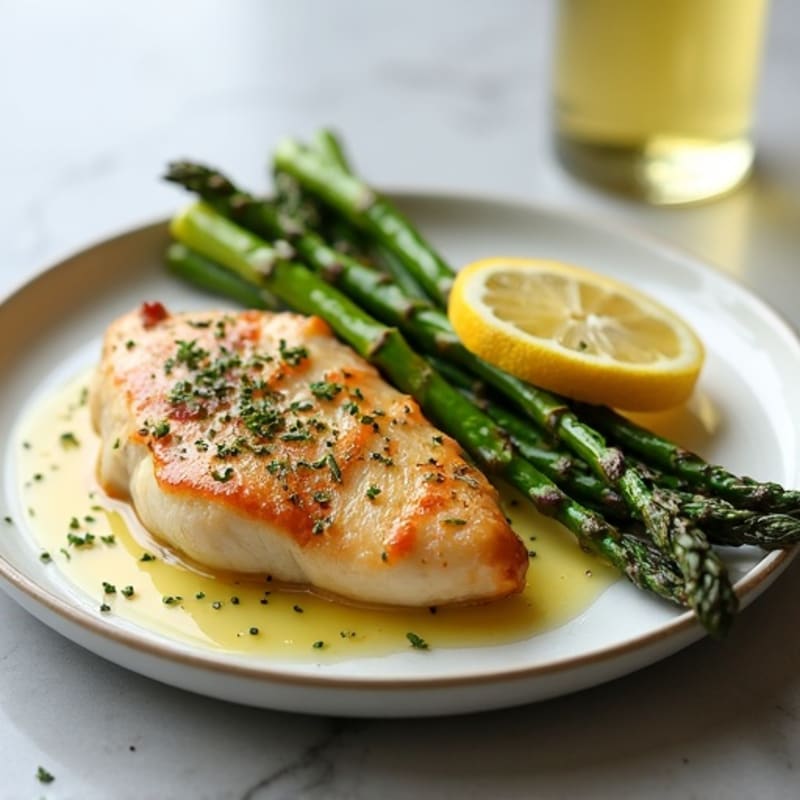 Lemon Garlic Pan-Seared Chicken with Roasted Asparagus