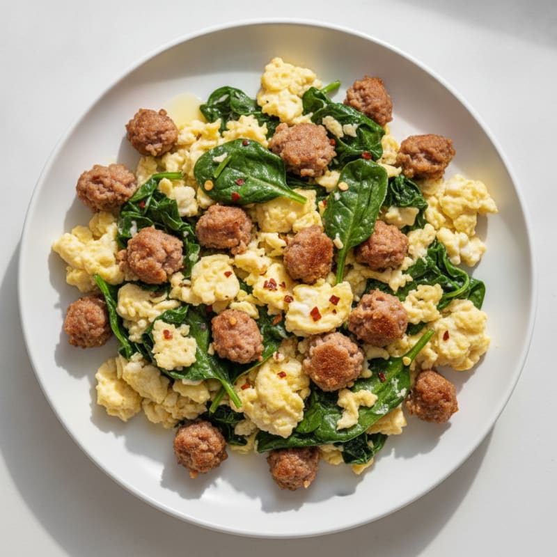 Egg White Scramble with Turkey Sausage and Spinach