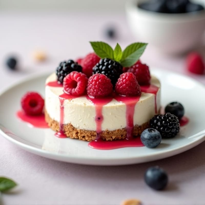 Silky Greek Yogurt Protein Cheesecake with Mixed Berries