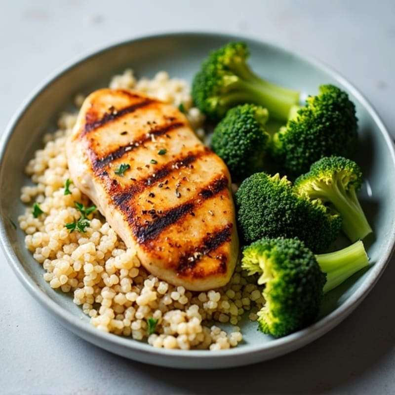 Grilled Chicken Breast with Roasted Broccoli and Quinoa