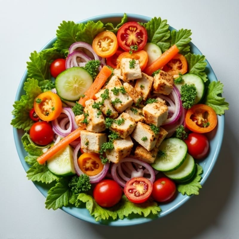 Chopped Chicken and Crunchy Vegetable Salad with Zesty Herb Vinaigrette