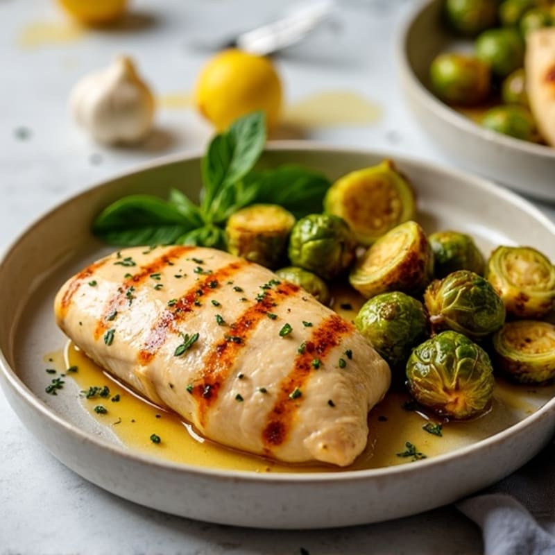 Sheet Pan Lemon Garlic Chicken and Crispy Brussels Sprouts