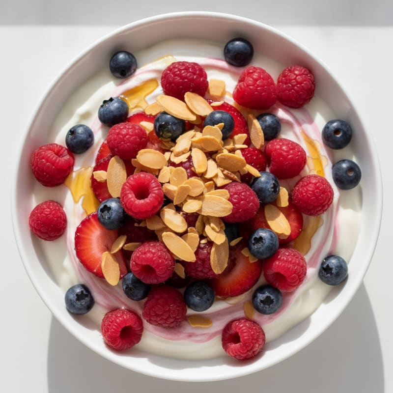 Greek Yogurt Protein Parfait with Mixed Berries and Almonds