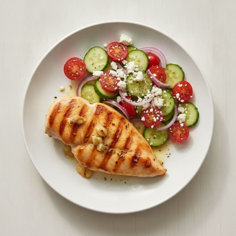 Grilled Lemon-Garlic Chicken Breast with Tomato Cucumber Salad