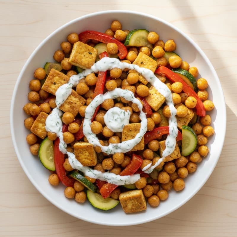 Roasted Chickpea and Tofu Vegetable Medley