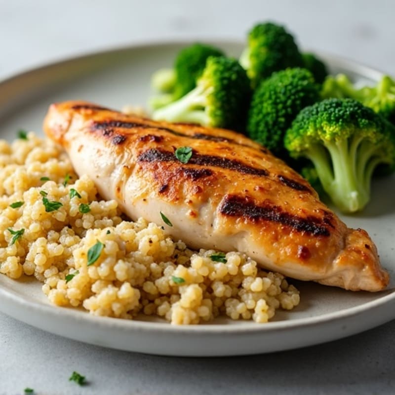 Grilled Chicken Breast with Quinoa and Steamed Broccoli
