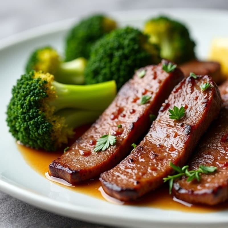 Seared Lean Beef Strips with Roasted Broccoli