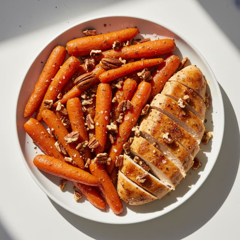 Maple-Glazed Roasted Carrots and Chicken with Pecans