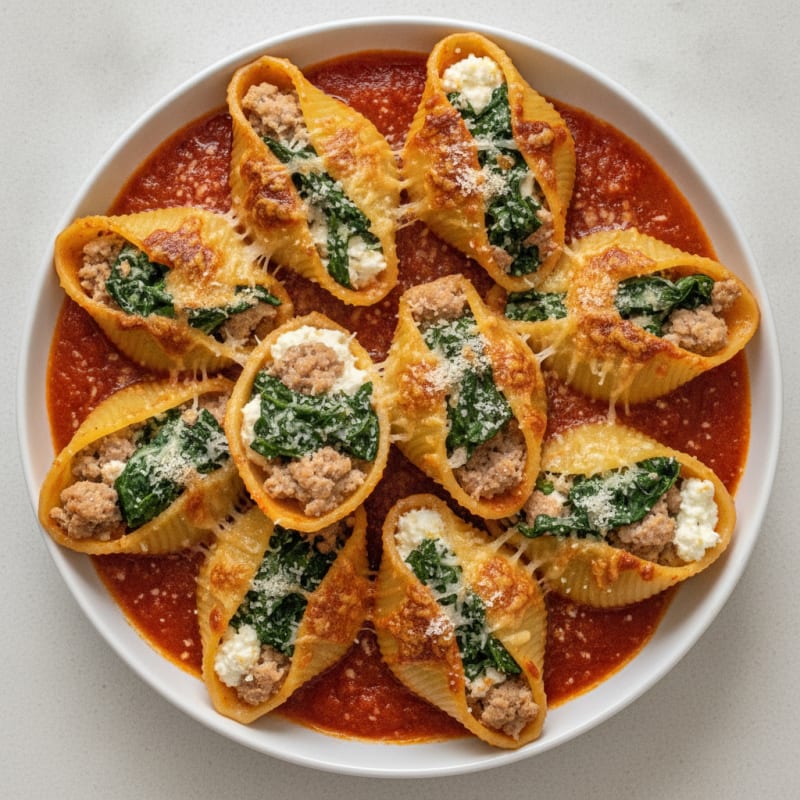 Spinach Ricotta Stuffed Shells with Marinara