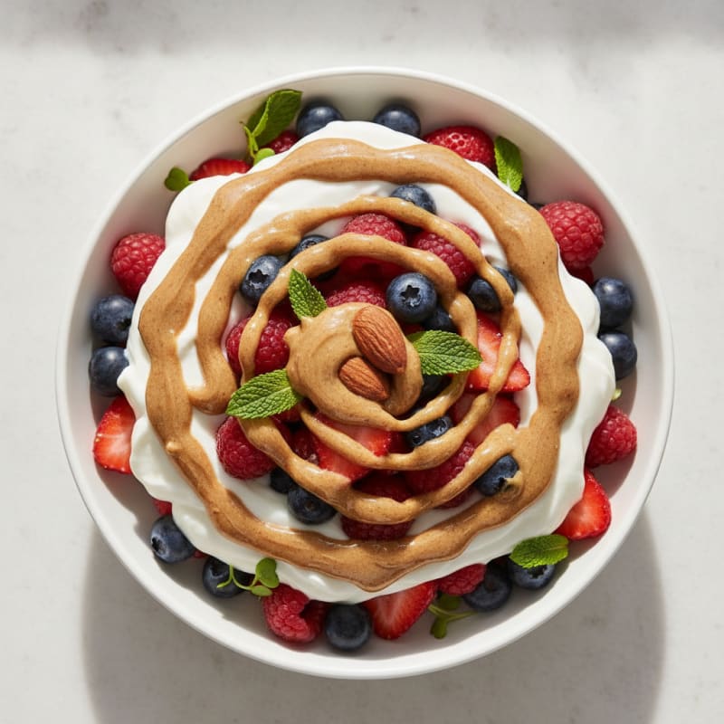 Greek Yogurt Protein Parfait with Mixed Berries and Almond Butter