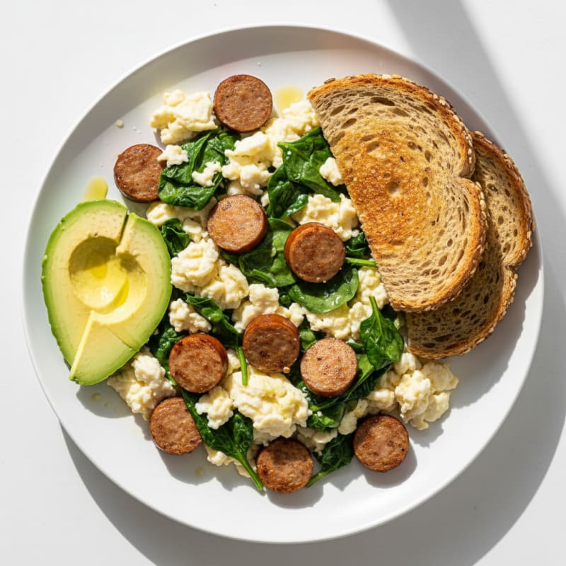Egg White and Turkey Sausage Scramble with Spinach