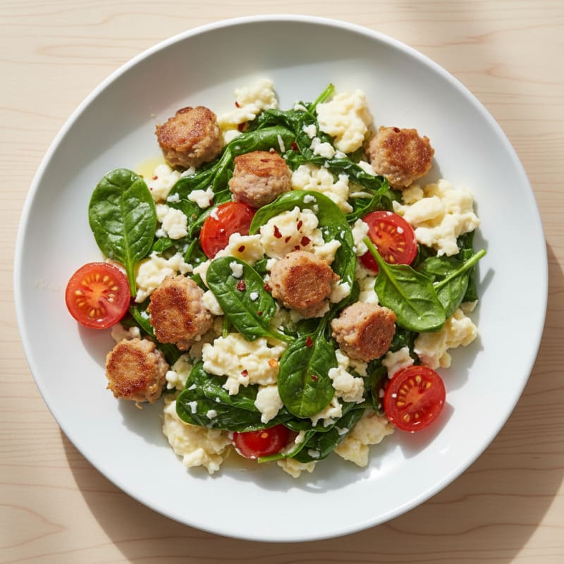 Egg White Scramble with Spinach and Turkey Sausage