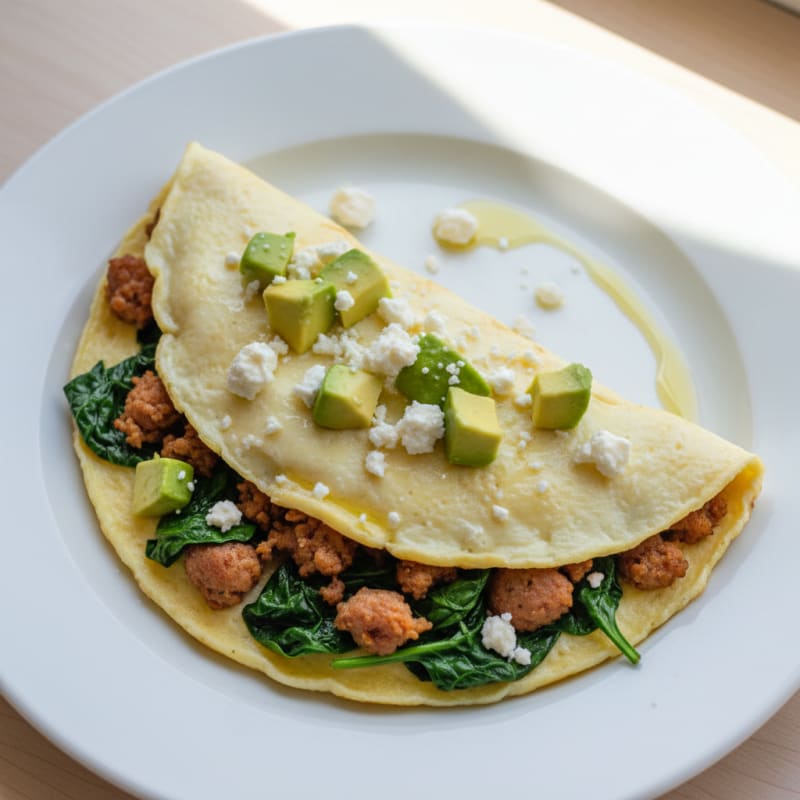 Egg White Omelet with Turkey Sausage and Spinach