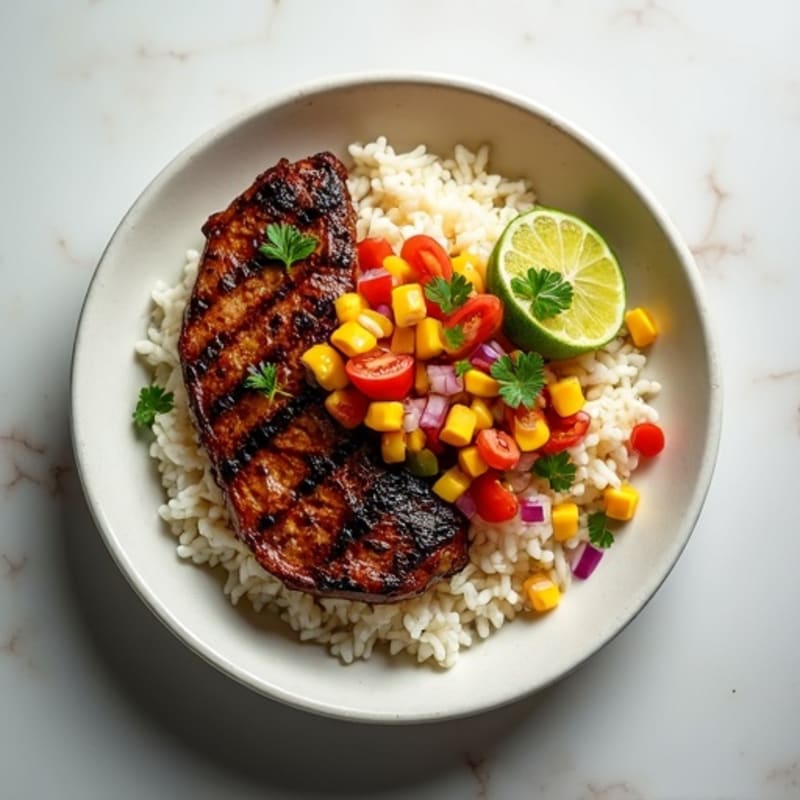 Grilled Steak and Rice Bowl with Roasted Corn Salsa