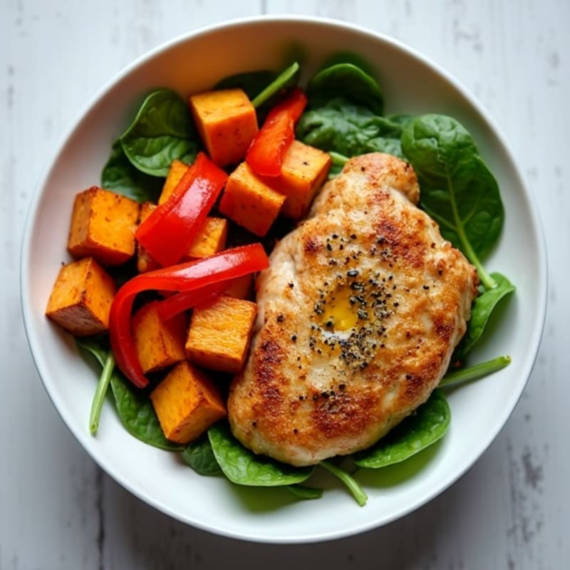 Crispy Roasted Sweet Potato and Chicken Bowl