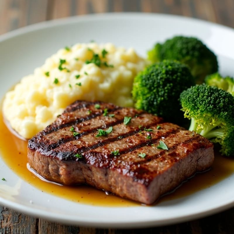 Seared Steak with Roasted Broccoli and Cauliflower Mash