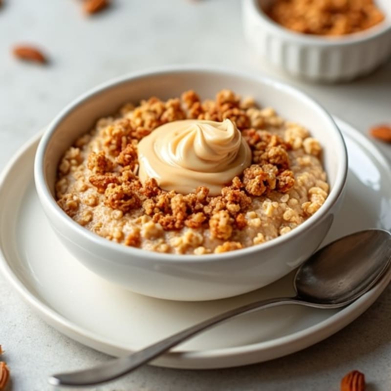 Vanilla Protein Oatmeal with Almond Butter and Granola