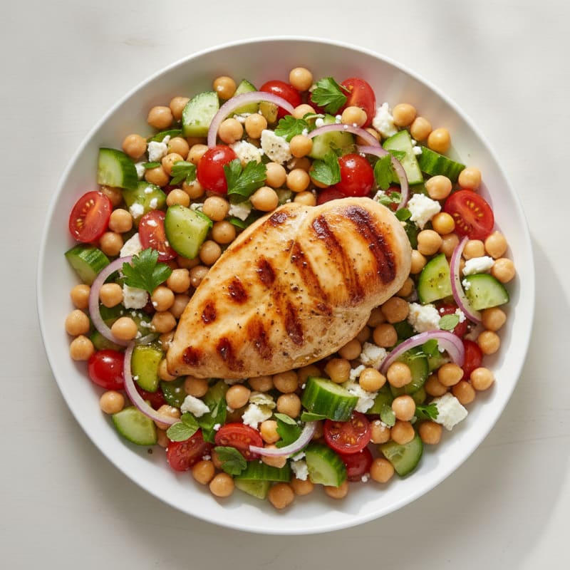 Grilled Chicken Breast with Greek Chickpea Salad
