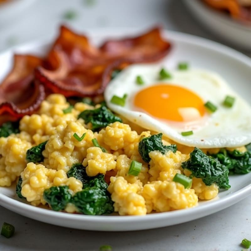 Cottage Cheese Scramble with Spinach and Turkey Bacon