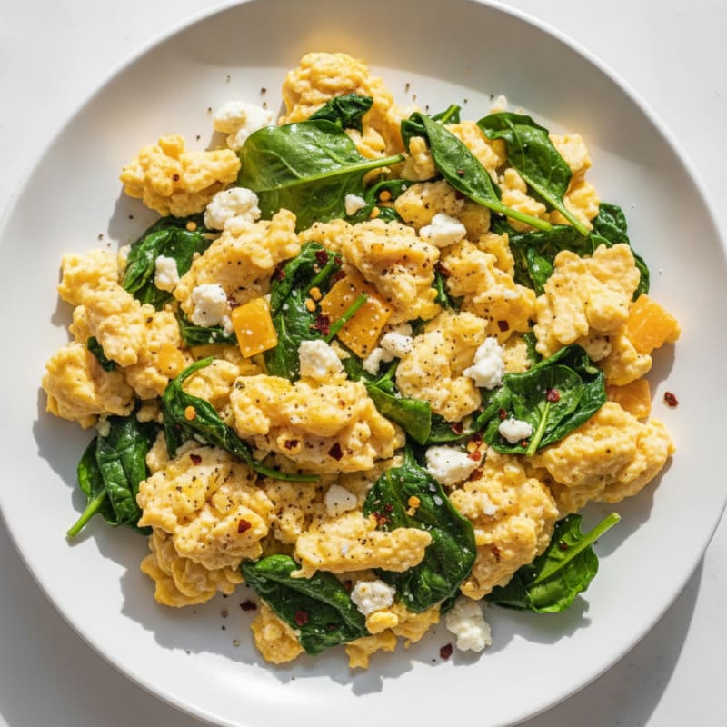 Spicy Spinach and Two-Cheese Scramble