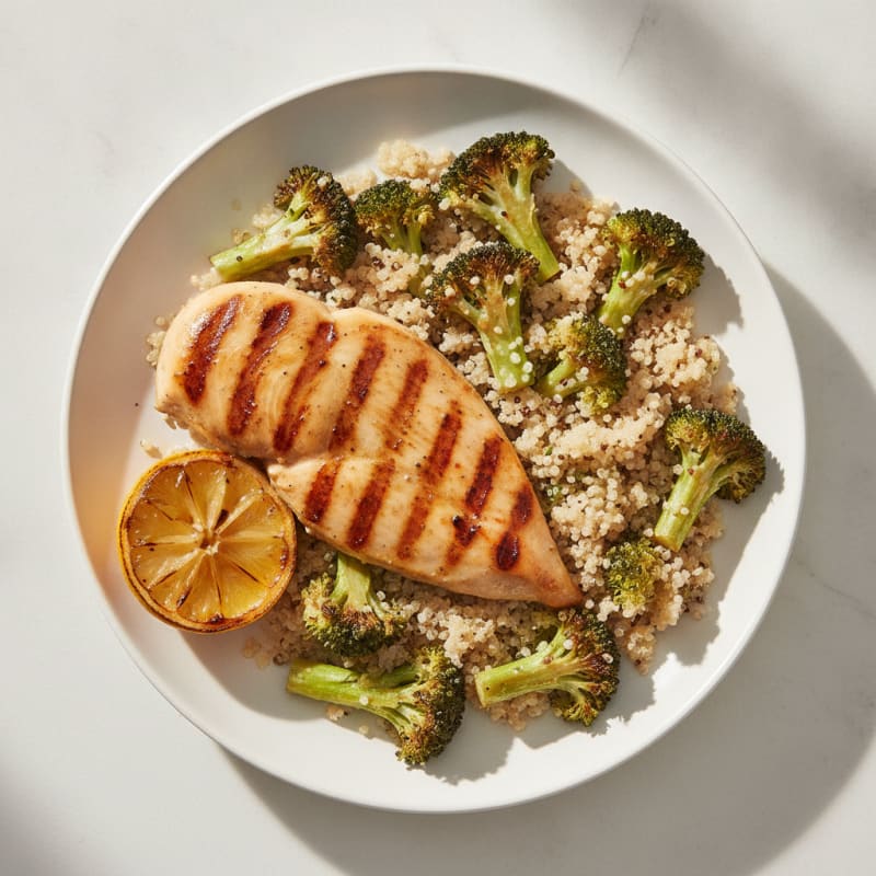 Grilled Chicken Breast with Quinoa and Roasted Broccoli
