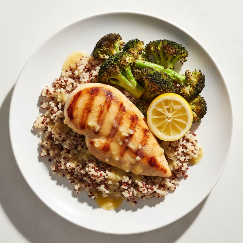 Grilled Chicken Breast with Quinoa and Roasted Broccoli