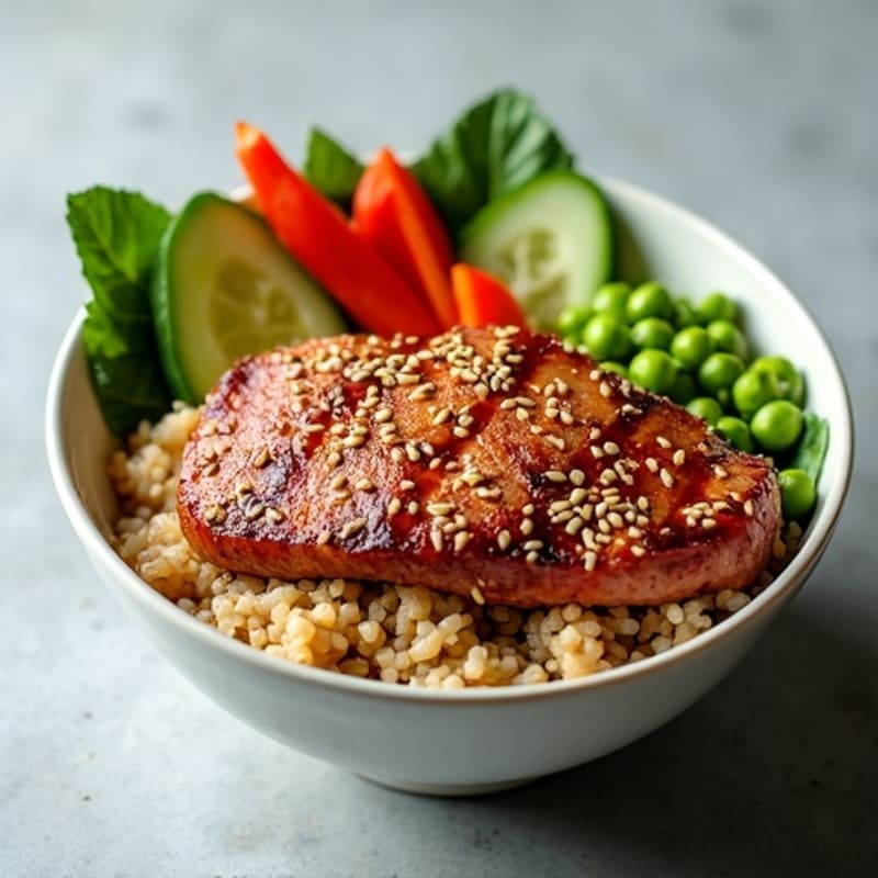 Sesame-Crusted Tuna Rice Bowl with Fresh Vegetables
