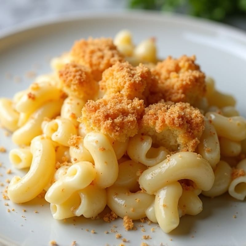 Creamy Cheesy Cauliflower Mac Bake with Crispy Breadcrumb Topping
