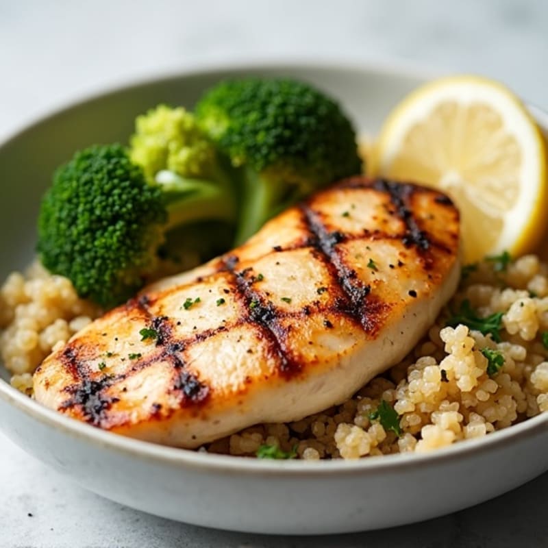 Grilled Chicken Breast with Quinoa and Roasted Broccoli