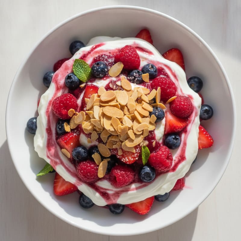 Greek Yogurt Protein Parfait with Mixed Berries and Almonds