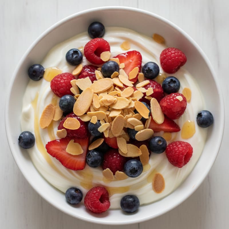 Greek Yogurt Protein Parfait with Mixed Berries and Almonds