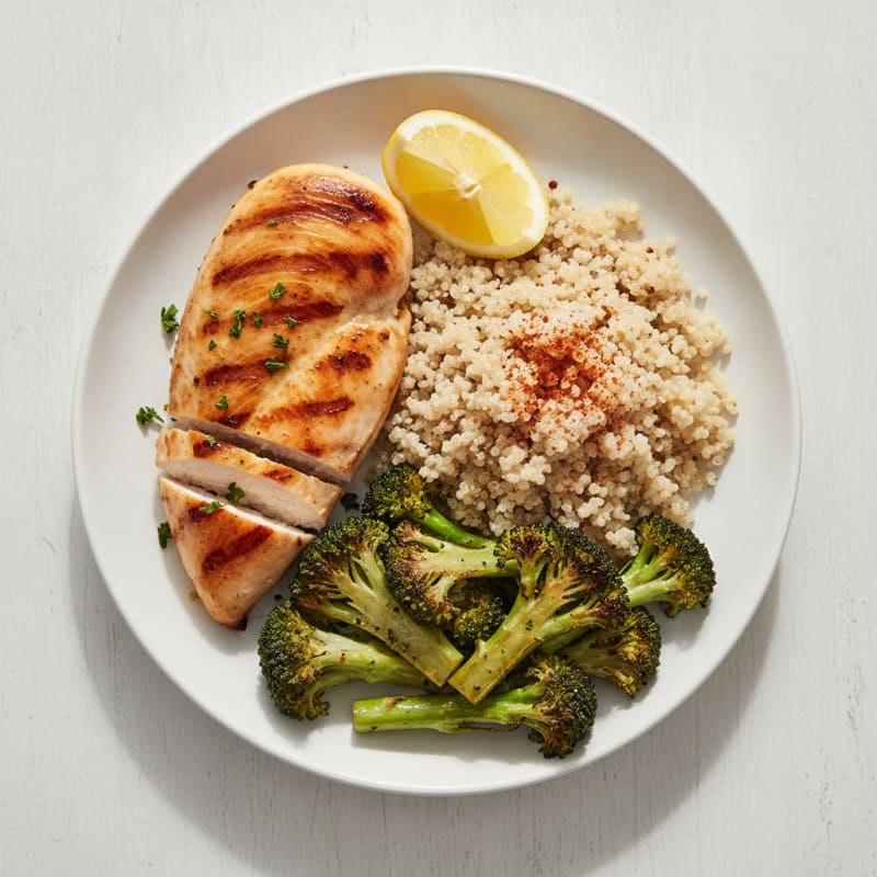 Grilled Chicken Breast with Quinoa and Roasted Broccoli