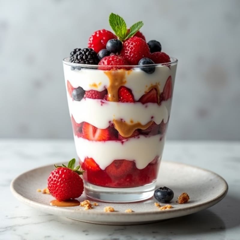 Greek Yogurt Protein Parfait with Mixed Berries and Almond Butter