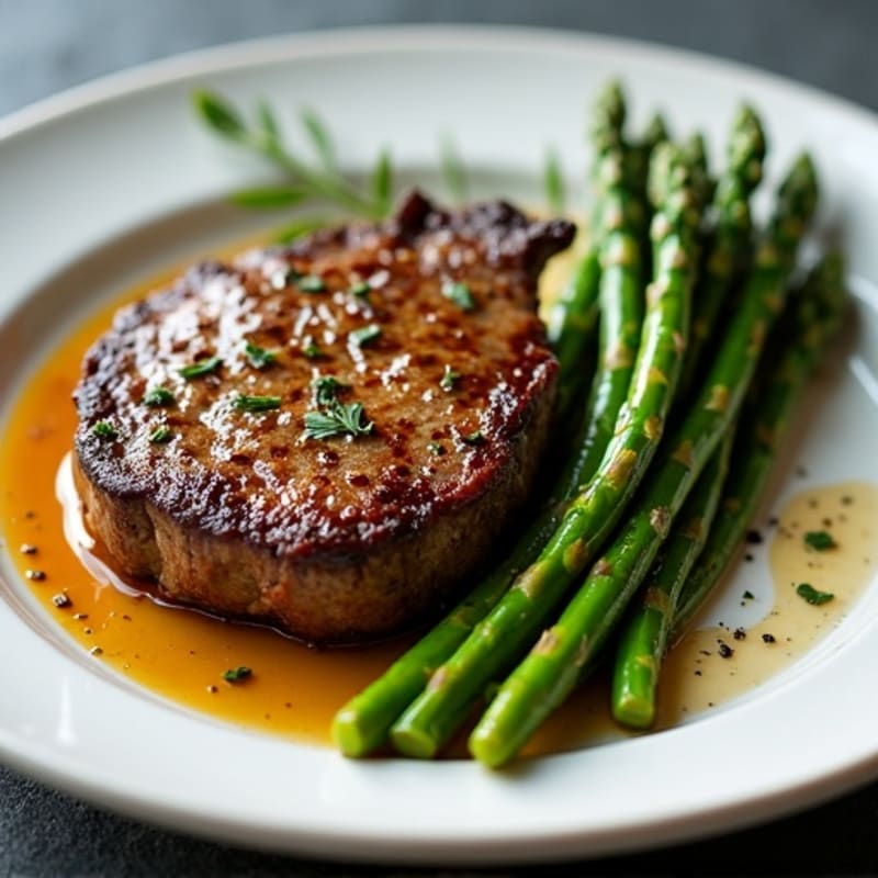 Pan-Seared Rump Steak with Garlic Roasted Asparagus