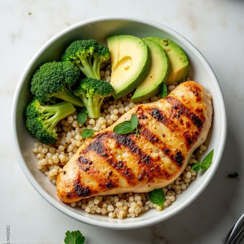 Grilled Chicken and Quinoa Bowl with Roasted Broccoli