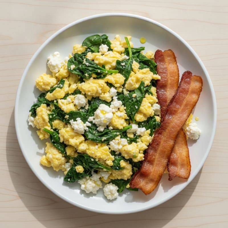 Cottage Cheese Scramble with Spinach and Turkey Bacon