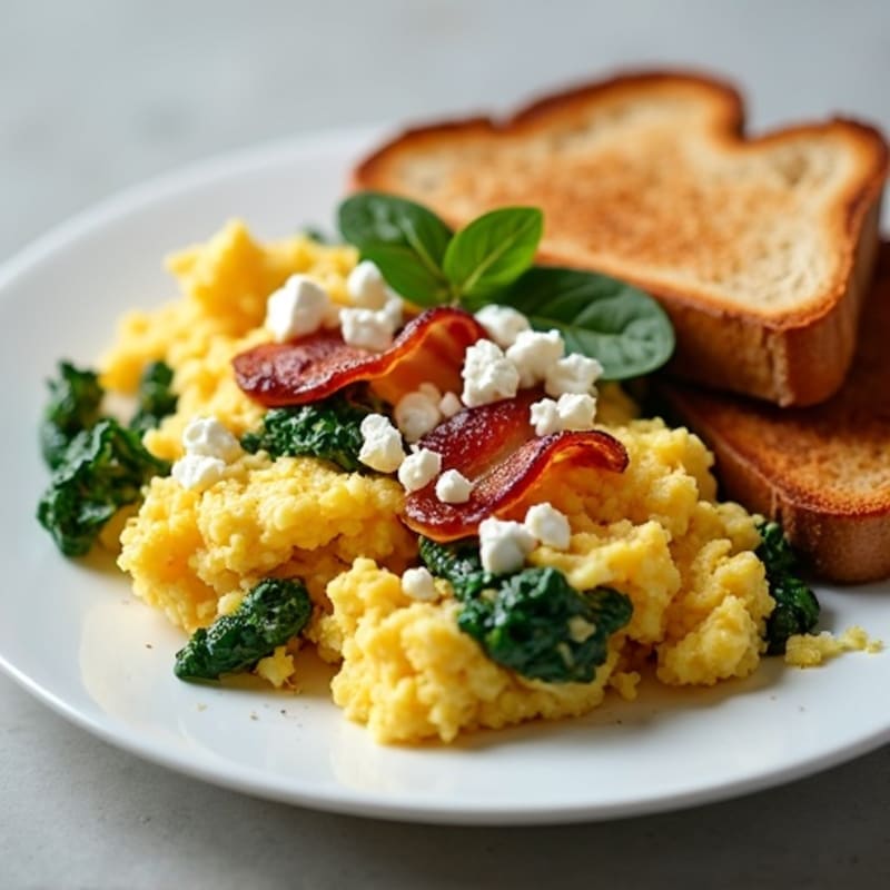 Crispy Turkey Bacon and Egg White Scramble with Spinach